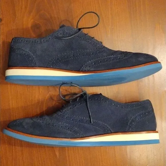 Polo Ralph Lauren &quot;Johnsly' Blue Suede Brogue Wingtip Oxfords, Size 9.5 D