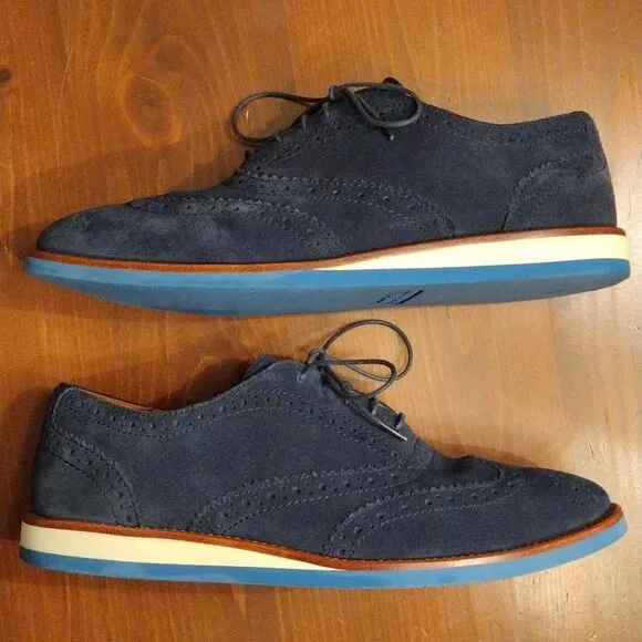 Polo Ralph Lauren &quot;Johnsly' Blue Suede Brogue Wingtip Oxfords, Size 9.5 D