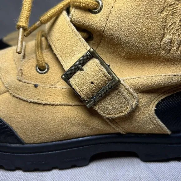 Polo‎ Ralph Lauren Haywards Mens Boots Size 6 Buckle Strap Lace Up Tan Wheat