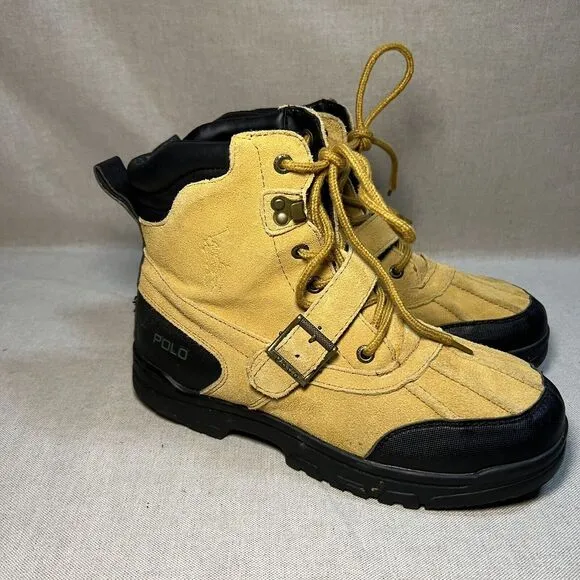 Polo‎ Ralph Lauren Haywards Mens Boots Size 6 Buckle Strap Lace Up Tan Wheat