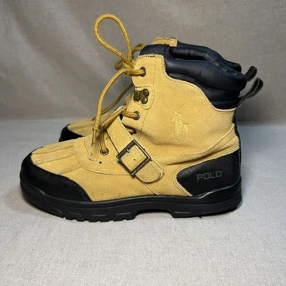 Polo‎ Ralph Lauren Haywards Mens Boots Size 6 Buckle Strap Lace Up Tan Wheat