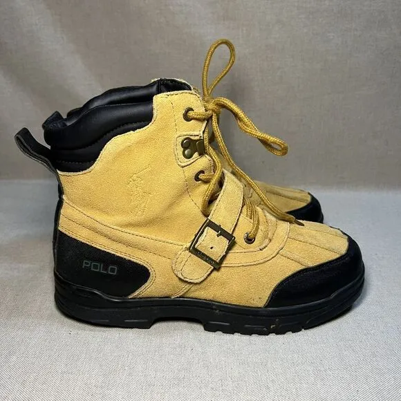Polo‎ Ralph Lauren Haywards Mens Boots Size 6 Buckle Strap Lace Up Tan Wheat