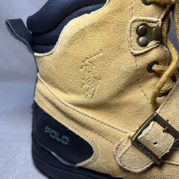 Polo‎ Ralph Lauren Haywards Mens Boots Size 6 Buckle Strap Lace Up Tan Wheat