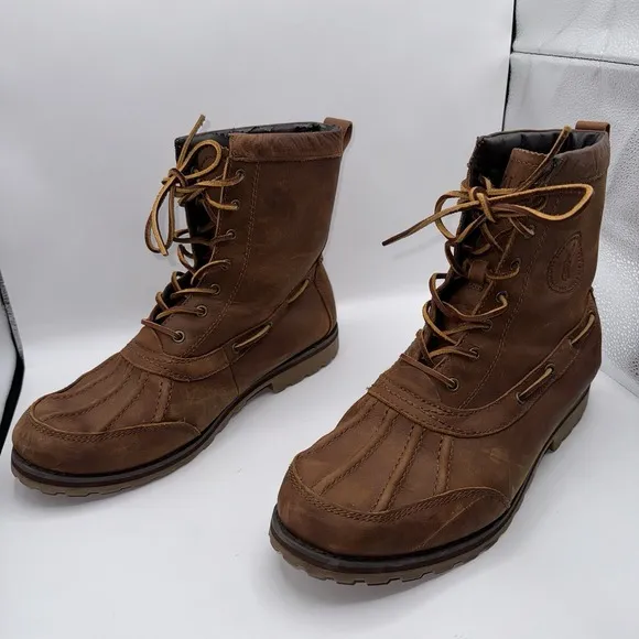 Polo Ralph Lauren Sz 10.5 Whitsand Brown Leather Duck Work Boots‎ Ranger Lace Up