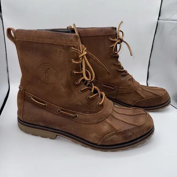 Polo Ralph Lauren Sz 10.5 Whitsand Brown Leather Duck Work Boots‎ Ranger Lace Up