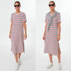 Pomander Place Dress Americana Stripe Short Sleeve Gio Maxi Dress Red White XXL