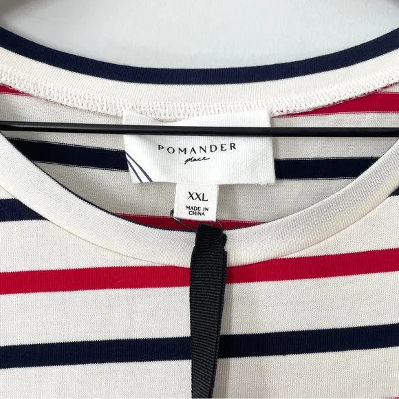Pomander Place Dress Americana Stripe Short Sleeve Gio Maxi Dress Red White XXL