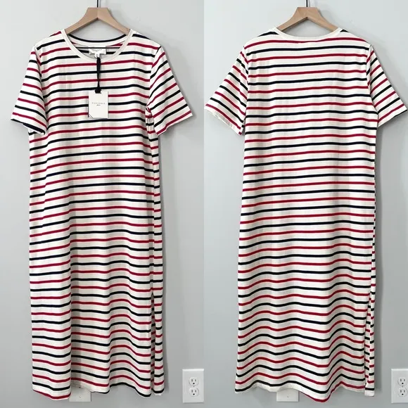 Pomander Place Dress Americana Stripe Short Sleeve Gio Maxi Dress Red White XXL