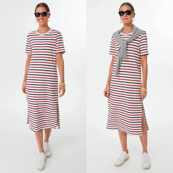 Pomander Place Dress Americana Stripe Short Sleeve Gio Maxi Dress Red White XXL