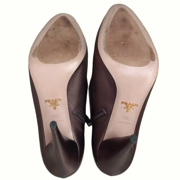 PRADA Rose Brown Leather Stiletto Cone Heel Metallic Round Toe EU Size 39.5