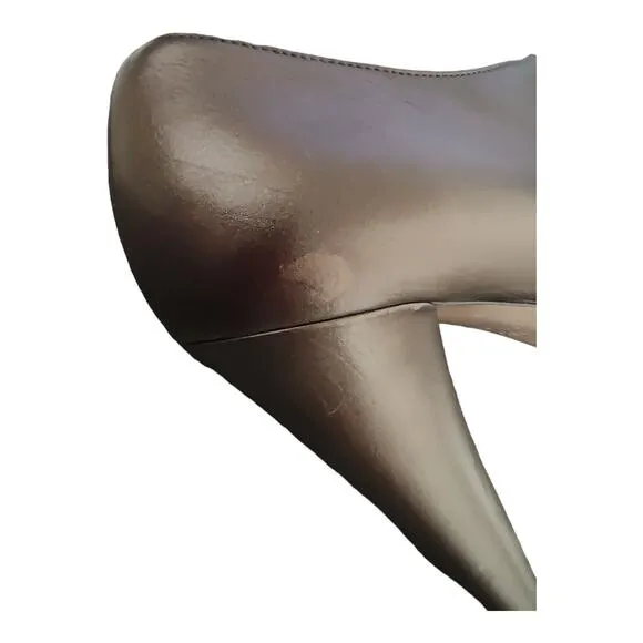 PRADA Rose Brown Leather Stiletto Cone Heel Metallic Round Toe EU Size 39.5