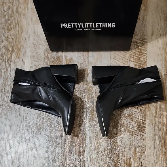 PrettyLittleThing Silver and Black Heeled Boots with Smooth Vamp