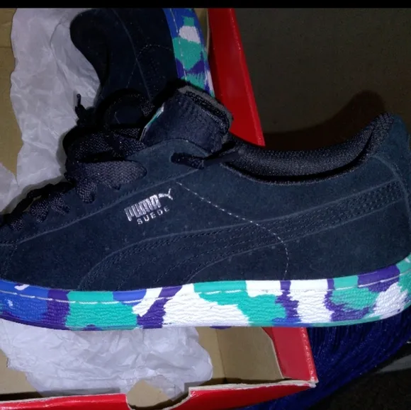 Puma Kids' Black and Blue Suede Shoes