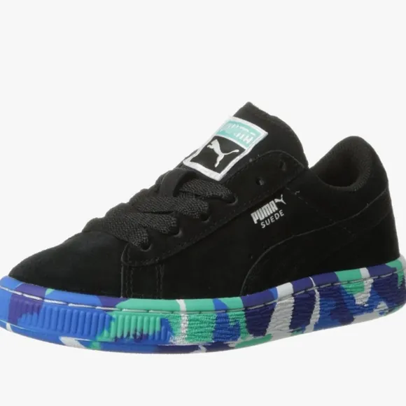 Puma Kids' Black and Blue Suede Shoes
