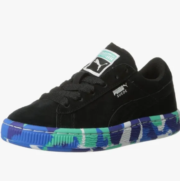 Puma Kids' Black and Blue Suede Shoes