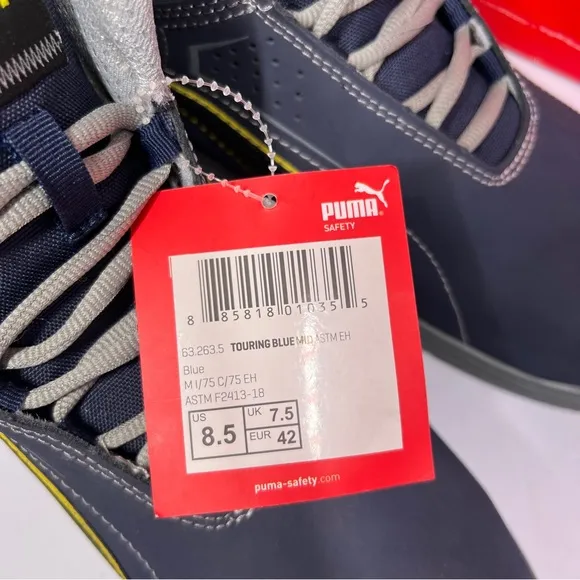 Puma Safety Blue Mens Leather Touring Mid Moto CT Lace-Up Work Boots Size 8.5