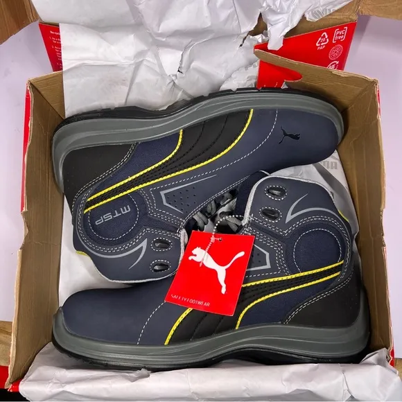 Puma Safety Blue Mens Leather Touring Mid Moto CT Lace-Up Work Boots Size 8.5