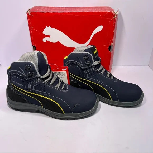 Puma Safety Blue Mens Leather Touring Mid Moto CT Lace-Up Work Boots Size 8.5