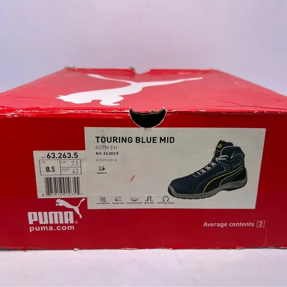 Puma Safety Blue Mens Leather Touring Mid Moto CT Lace-Up Work Boots Size 8.5