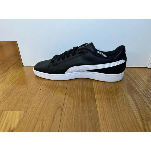 Puma Smash V2 Black White Leather Comfort Foam Athletic Sneaker Size 13