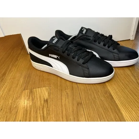 Puma Smash V2 Black White Leather Comfort Foam Athletic Sneaker Size 13