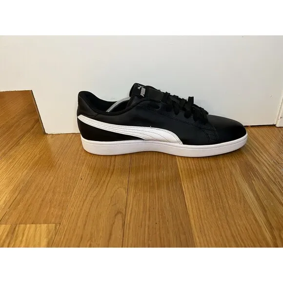 Puma Smash V2 Black White Leather Comfort Foam Athletic Sneaker Size 13