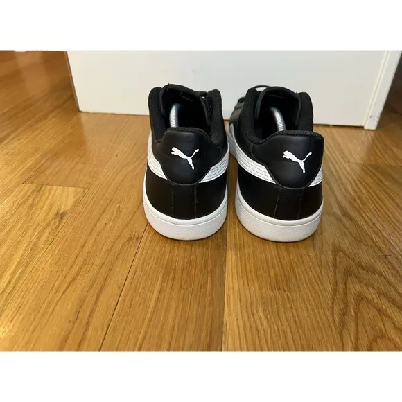 Puma Smash V2 Black White Leather Comfort Foam Athletic Sneaker Size 13