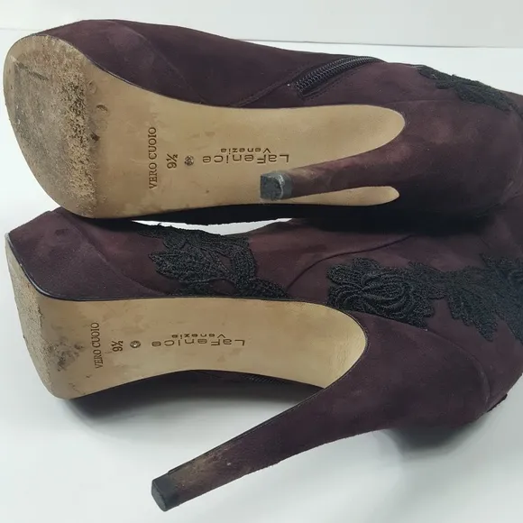 Purple Italian Booties La fenice Veneiza Plum Lace Suede Leather Ankle Boots