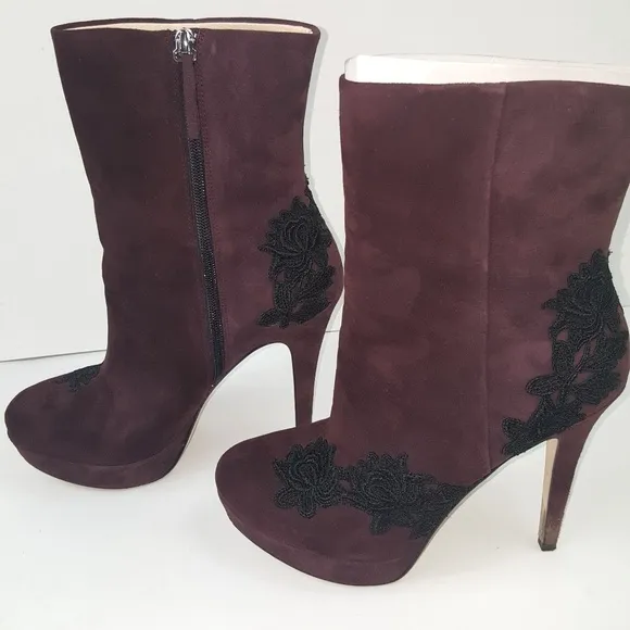 Purple Italian Booties La fenice Veneiza Plum Lace Suede Leather Ankle Boots