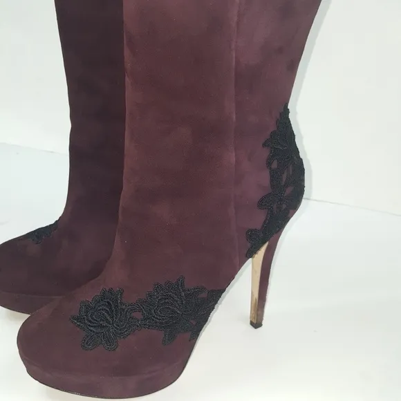 Purple Italian Booties La fenice Veneiza Plum Lace Suede Leather Ankle Boots