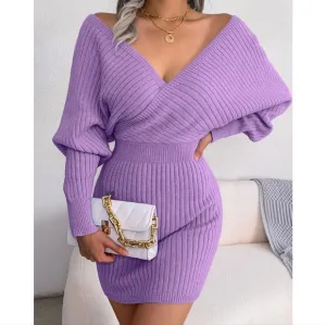 Purple Rib-Knit Sweater Dress
