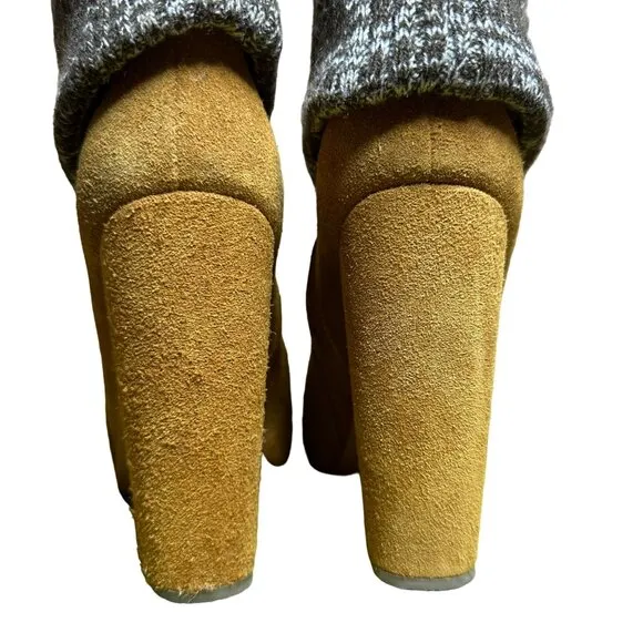 Rachel Comey Colton Ankle Boot Fold-Over Knit Cuff Tan Suede Size 6.5