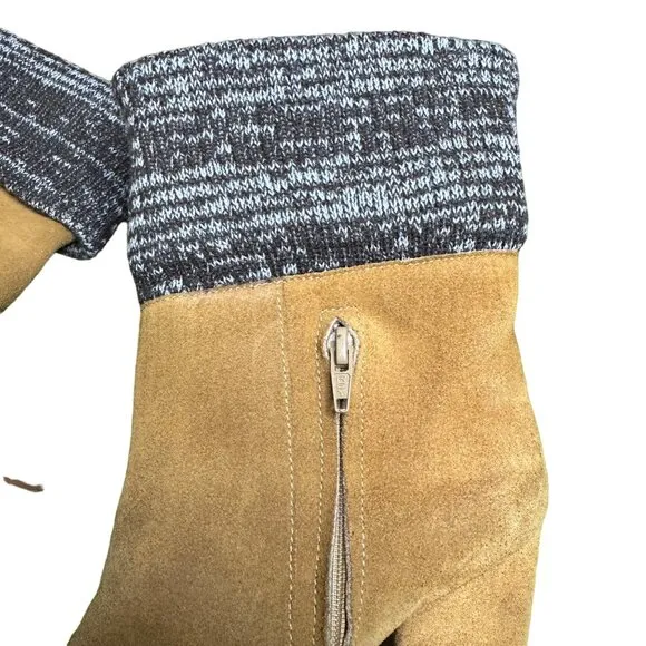 Rachel Comey Colton Ankle Boot Fold-Over Knit Cuff Tan Suede Size 6.5