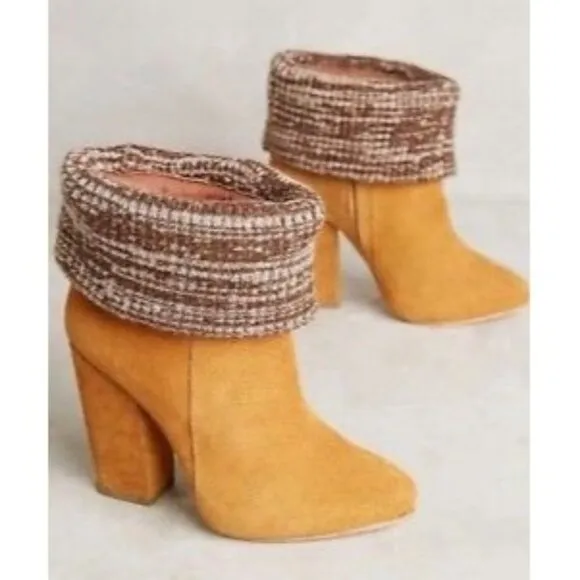 Rachel Comey Colton Ankle Boot Fold-Over Knit Cuff Tan Suede Size 6.5