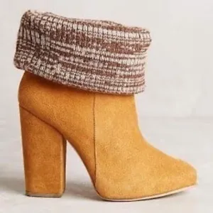 Rachel Comey Colton Ankle Boot Fold-Over Knit Cuff Tan Suede Size 6.5