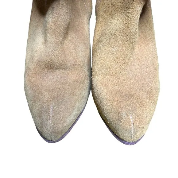 Rachel Comey Colton Ankle Boot Fold-Over Knit Cuff Tan Suede Size 6.5