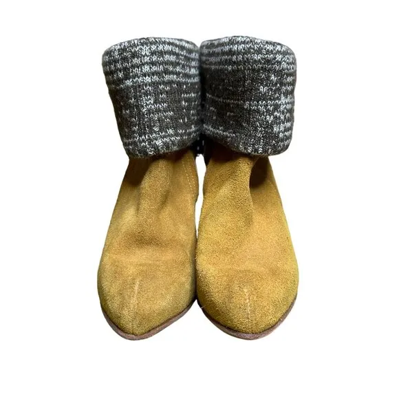 Rachel Comey Colton Ankle Boot Fold-Over Knit Cuff Tan Suede Size 6.5