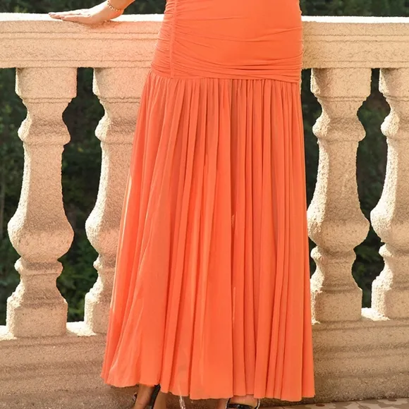 Radiant Royalty One-Shoulder Ruched Dress - Orange