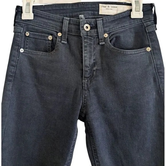 Rag‎ &amp; Bone Cate Mid Rise Ankle Skinny Jean Minna 25 Faded Black Gray Zip Ankle