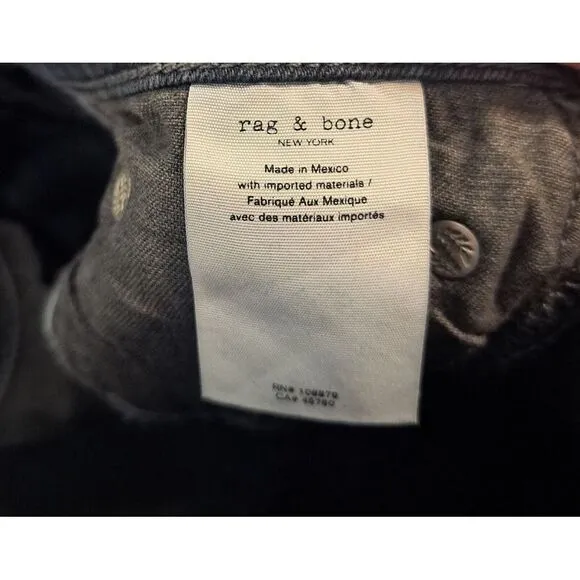 Rag‎ &amp; Bone Cate Mid Rise Ankle Skinny Jean Minna 25 Faded Black Gray Zip Ankle