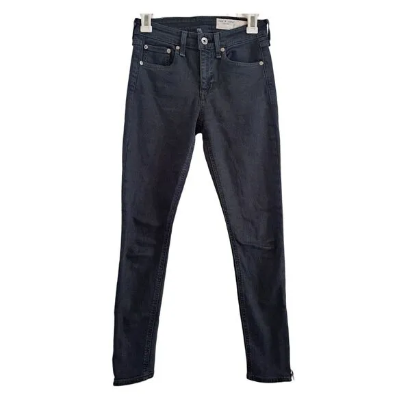 Rag‎ &amp; Bone Cate Mid Rise Ankle Skinny Jean Minna 25 Faded Black Gray Zip Ankle