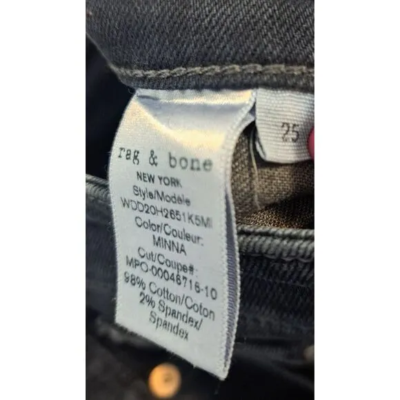 Rag‎ &amp; Bone Cate Mid Rise Ankle Skinny Jean Minna 25 Faded Black Gray Zip Ankle