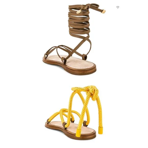Rag &amp; Bone Gladiator Sandal SIZE 6.5 Tan Festival Gold Ankle Wrap Laces $375 NEW