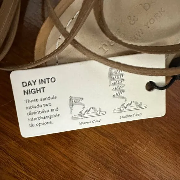 Rag &amp; Bone Gladiator Sandal SIZE 6.5 Tan Festival Gold Ankle Wrap Laces $375 NEW