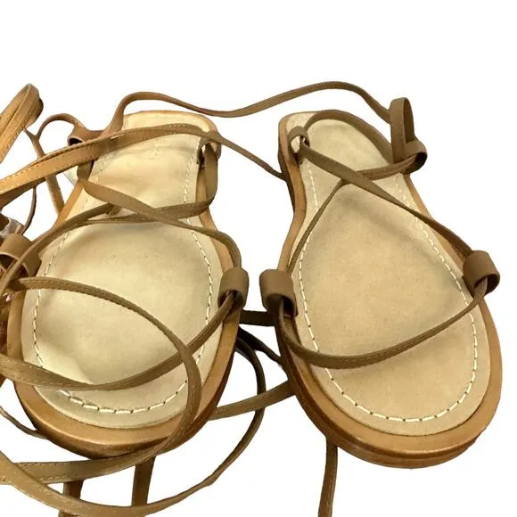 Rag &amp; Bone Gladiator Sandal SIZE 6.5 Tan Festival Gold Ankle Wrap Laces $375 NEW