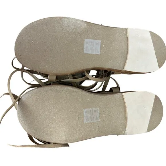 Rag &amp; Bone Gladiator Sandal SIZE 6.5 Tan Festival Gold Ankle Wrap Laces $375 NEW