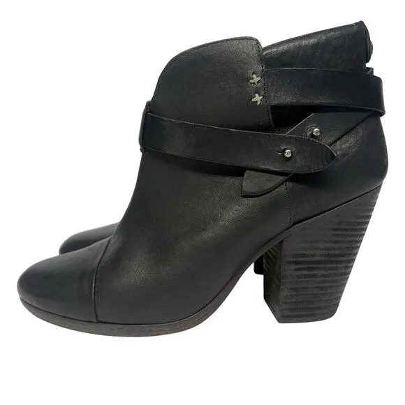 Rag &amp; Bone Harrow Heeled Ankle Black Leather Boots Booties Women’s Size 40 / 10