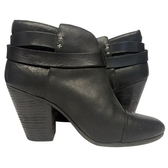 Rag &amp; Bone Harrow Heeled Ankle Black Leather Boots Booties Women’s Size 40 / 10