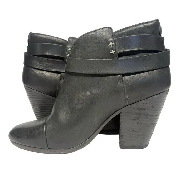 Rag &amp; Bone Harrow Heeled Ankle Black Leather Boots Booties Women’s Size 40 / 10