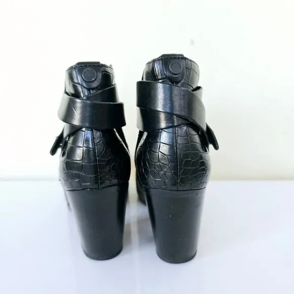 Rag &amp; Bone Harrow Leather Crocodile Embossed Ankle Boots Black Women Size 39 8.5